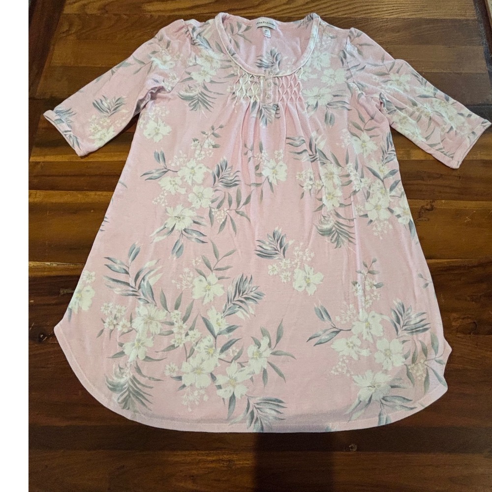 Miss Elaine Pink Floral Nightgown Smocked Sleep Shirt XL Cottagecore Grandma
